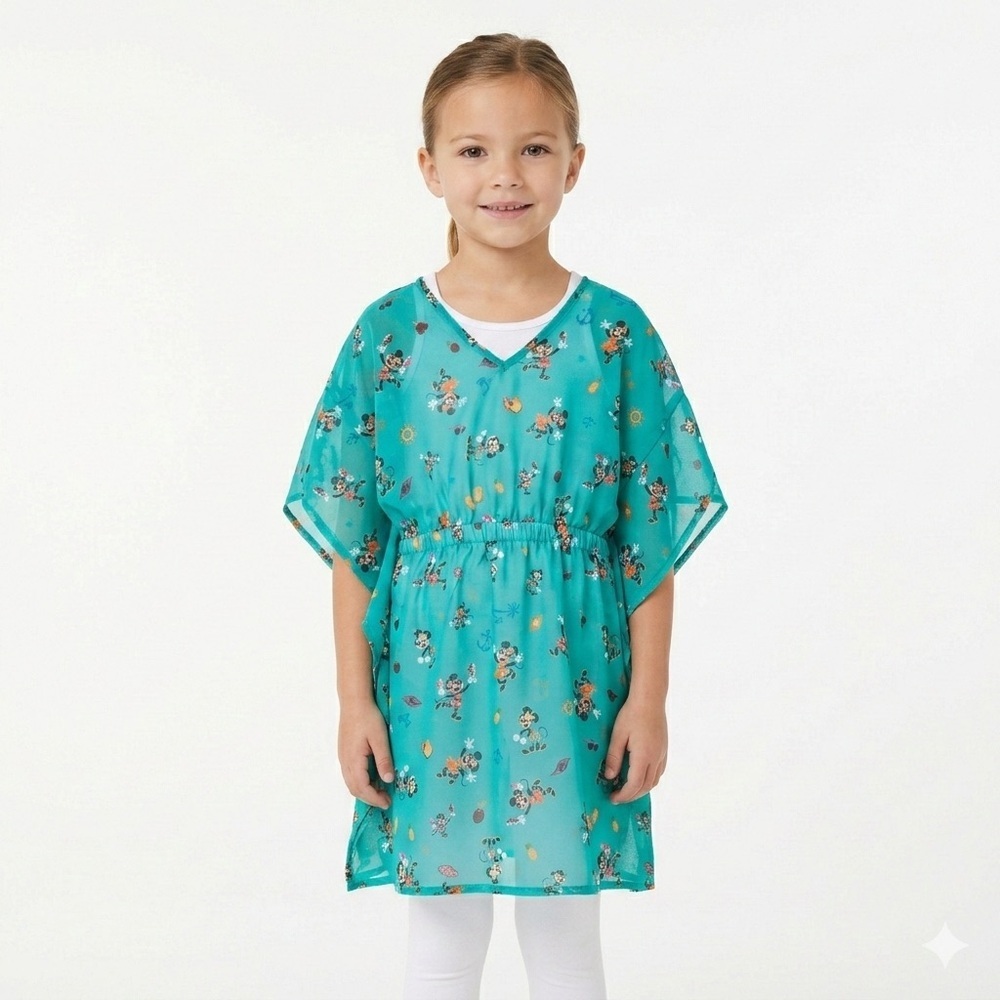 Disney Cruise Line Mickey Tropical Print Blouse Teal Empire Waist Size S